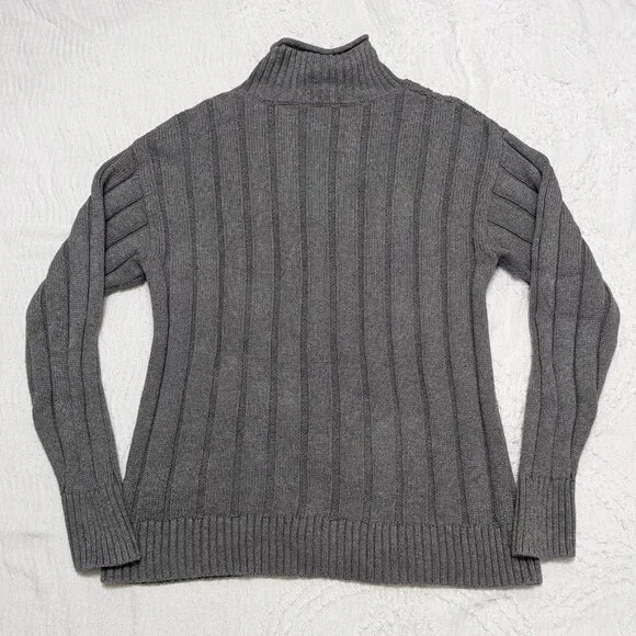 J. Crew Women's Turtleneck Cable-Knit Long Sleeve Sweater Medium Gray M1252 - Picture 2 of 4